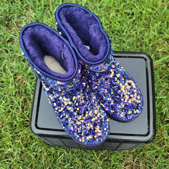 UGG Classic Mini Stellar Sequin Boot Purple Womens Size 8 - Picture 1 of 9